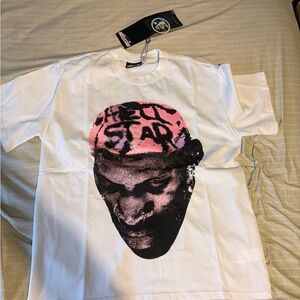 White Graphic Tee with Pink and Black Design